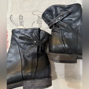 AS 98 Nero Black Leather Ankle Boots Size 38 (8-9)  Good Condition Button Straps